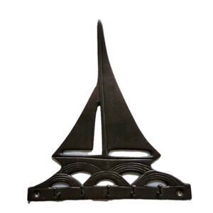 Solid Brass Sailboat Key Holder. Unpolished 5 Hooks. 9 1/4" Tall. Made In India